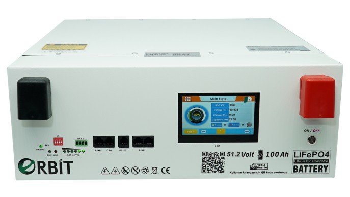 Orbit 51.2 V 100 Ah Lifepo4 Akü-Low Voltage-Ekranlı-Metal Kasa